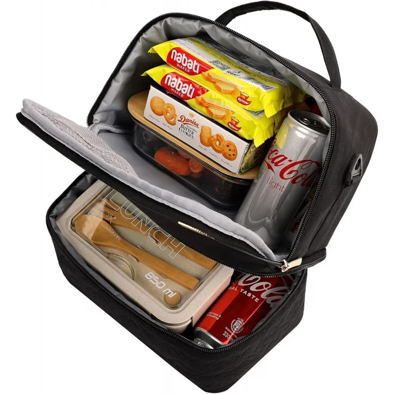 Ship from US Lunch Bag Women Insulated Two Separate Compartments Meal Box with Adjustable Shoulder Strap Leakproof Cooler Work 250227FBB