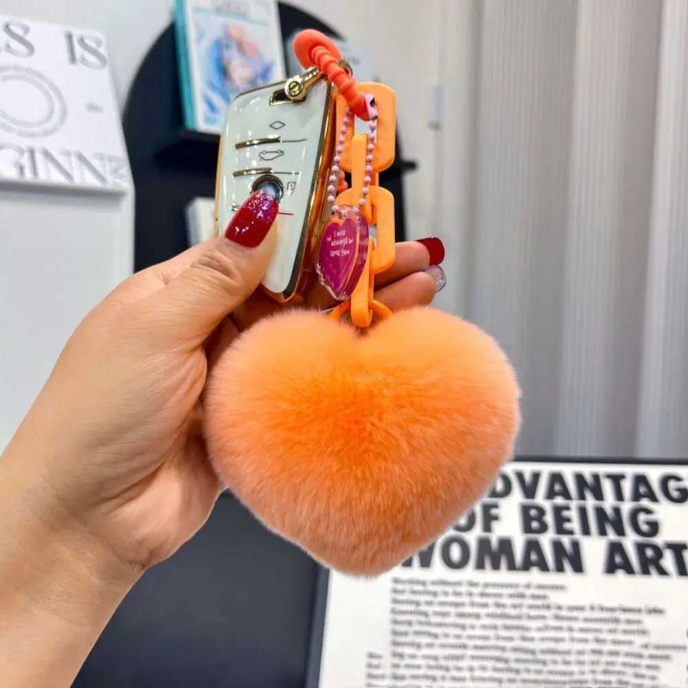 Accessory Natural Fur Heart Charm Creative Soft Plush Toys Keychain Cute Silicone Valentines Day Gifts Best Friend Free shipping