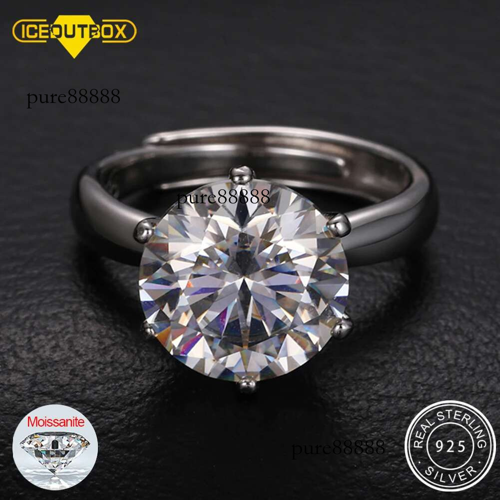 0.5-5ct Sterg Sier Classic Style Dia Jewelry Moissanite Wedding Party Anniversary Adjustable Size Ring
