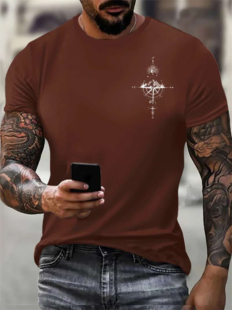 Men's Fashion Retro T-shirt Summer New Designer Short Sleeved 3D Printed Outdoor Sports Casual Comfortable Breathable Top Plus Size Round Neck St