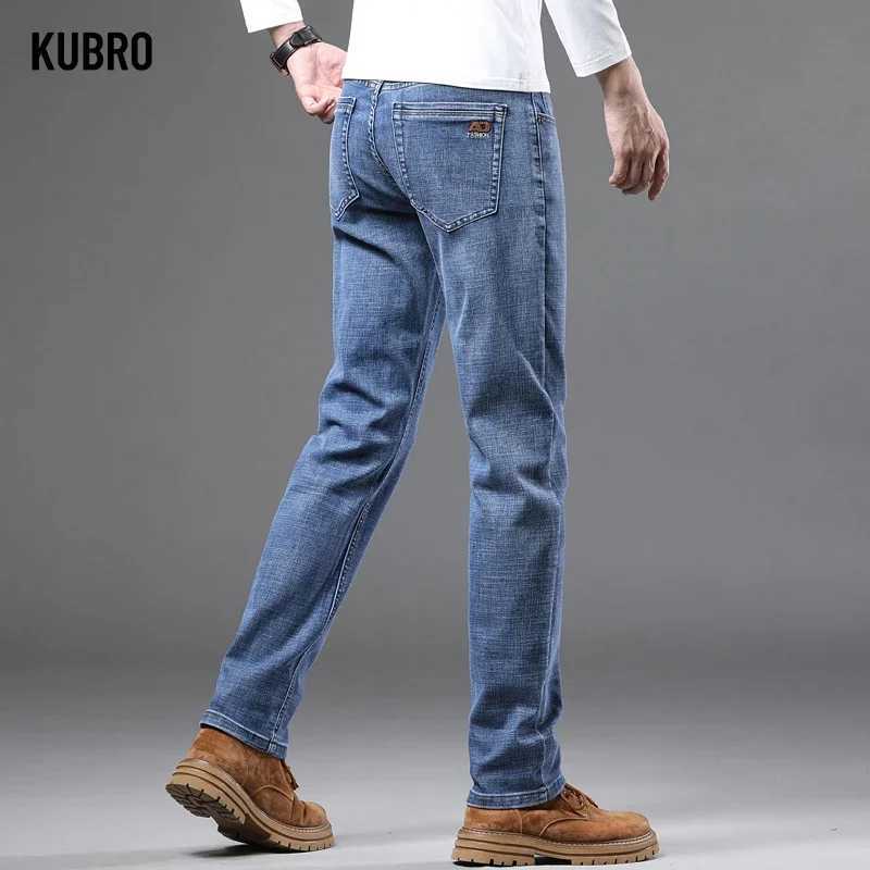 KUBRO Spring Fashion Mens Light Blue Slim Jeans Stylish Business Casual Stretch Fabric Denim Pants Classic All Match Trousers X250227