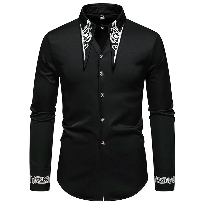 Men Long Sleeve Shirts Floral Collar Mens Dress Shirt Male Groomsman Clothes Chemise Hemd Homme Shirts S65 250224