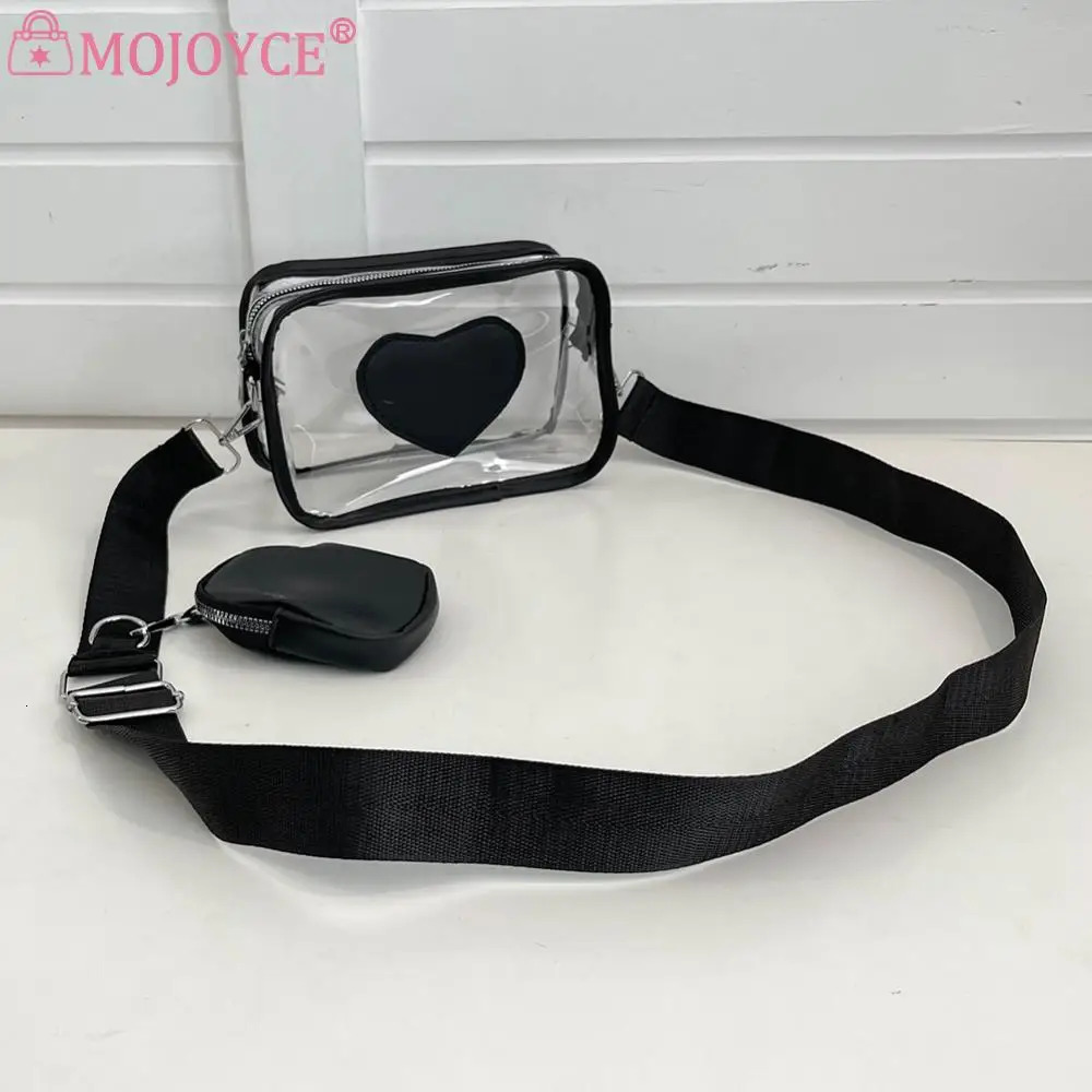 Transparent PVC Female Tote Bag Fashion Love Small Clear Phone Bag Casual Waterproof Adjustable Strap Simple for Adult Teenagers 250221