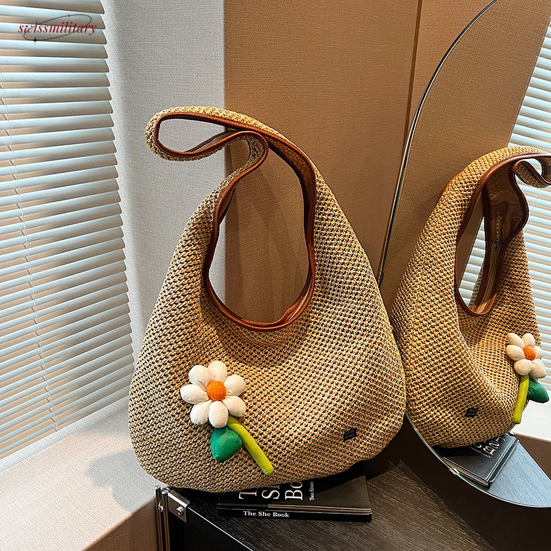 Straw bag for women 2025 new summer seaside vacation beach shoulder forest series handmade woven bag, large capacity #swissmilitary