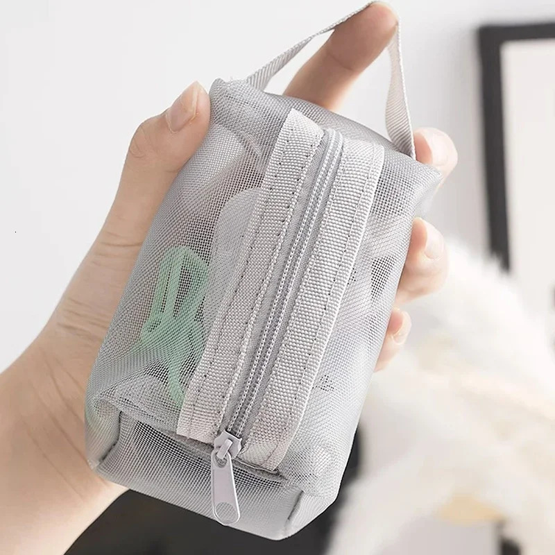 Ship from US Mesh makeup bag mesh transparent zipper office travel storage bathroom 250227FBB