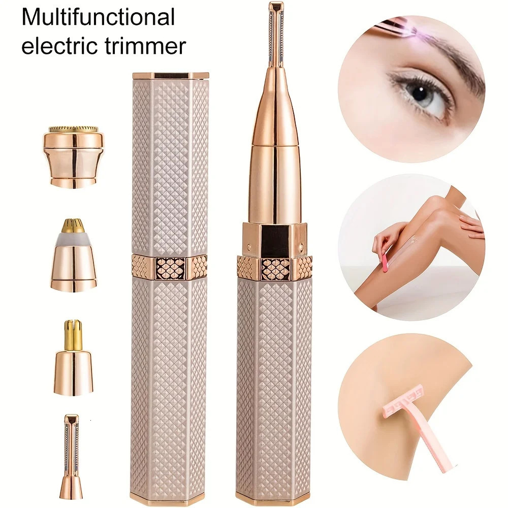 Rechargeable 4-in-1 Womens Electric Shaver for Full Body Hair Removal Including Eyebrow Nose and Bikini Trimming 250224