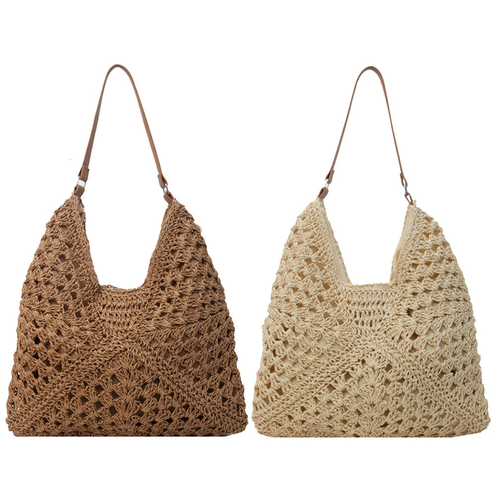 Ship from US Summer Straw Bag Hollow Out Underarm Solid Color Vacation Holiday Travel Handbag Boho Shoulder Purse for Women 250227FBB