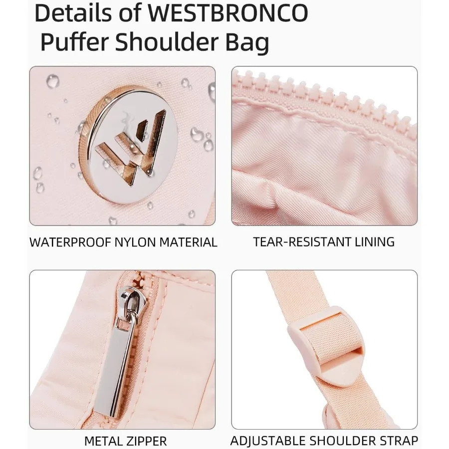 Ship from US WESTBRONCO Small Puffer Crescent Shoulder Bag Women Nylon Quilted Purses Handbags Adjustable Strap 250227FBB