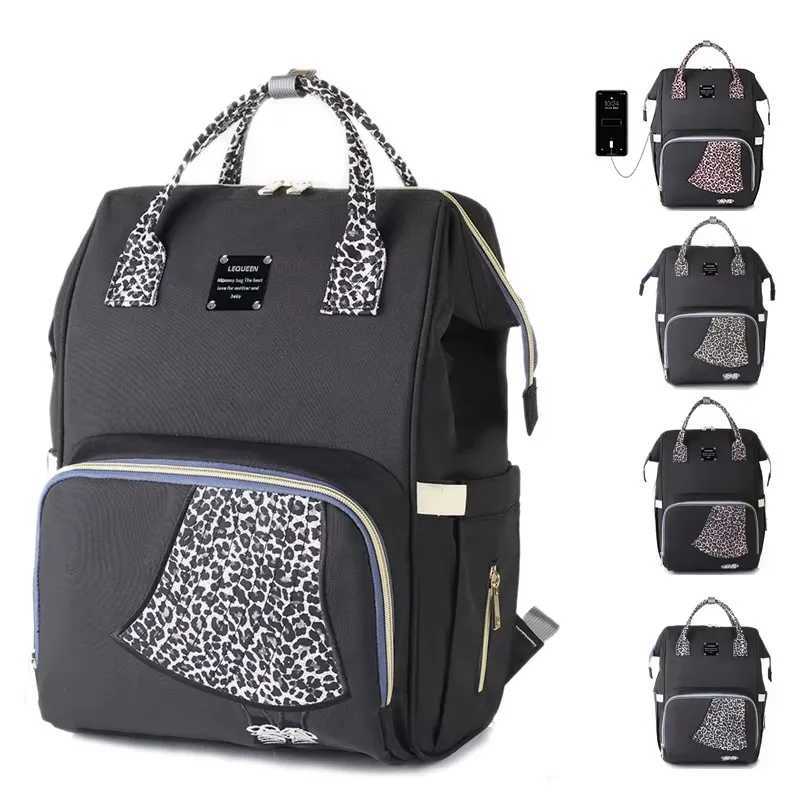 Diaper Bags New Original LEQUEEN Leopard Print Mommy Diaper Bags Baby Stroller Bag Large Capacity Nappy Backpack Mom Baby Nursing Bags Y250227WCXT