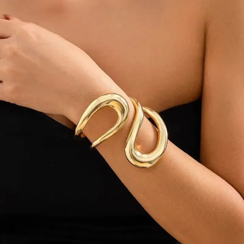 Punk Classic Geometric Twisted Open Bangles for Women Exaggerated Gold Color Heavy Metal Cuff Bracelet Fashion Jewelry 250227
