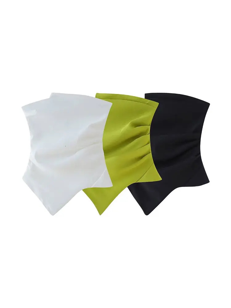 TELLHONEY Womens Fashion Strapless Fold Asymmetric Top Casual Slim Side Zipper Solid Color 250226