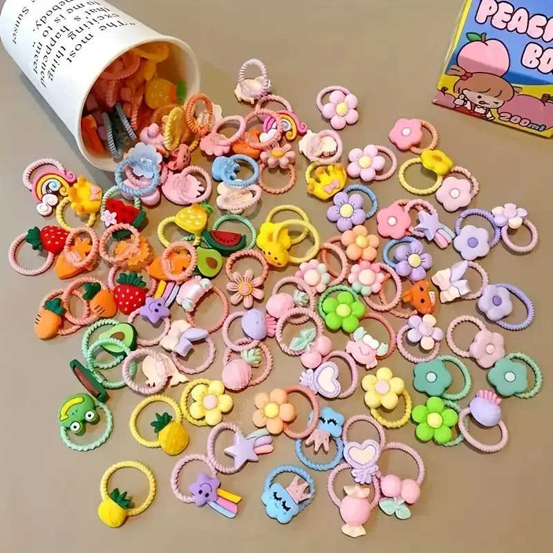 50 pieces of childrens rubber bands hair accessories cute hair accessories friendly threads summer baby thumb rings hair accessories 250227