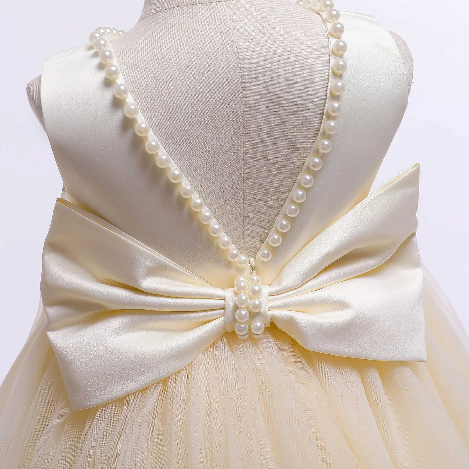 Girl's Dresses 2024 new Cute girls dress Ball dress Fluffy pearl bow Childrens Foyer for 4 5 6 7 8 9 year old childrens dress Piano costume Y2502