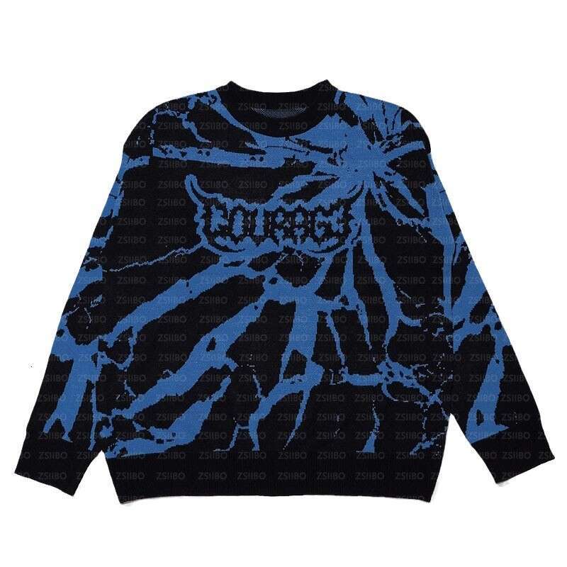 High Street Casual Cartoon Jacquard Round Neck Long Sleeve Splicing Loose Trendy Brand Top Knitted Pullover Fashion Sweater