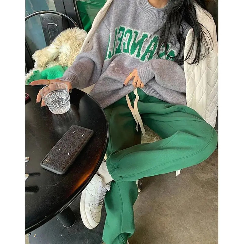 Spring Green Sports Pants Womens High-waisted Loose Leggings Thickened Casual Pants Trousers Women 250226