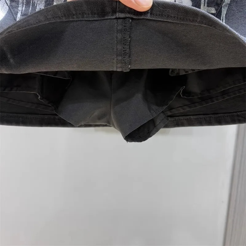 DEAT Womens Denim Skirt Letter Printed Coated A-line High Waist Slim Wrap Hips Mini Skirts Spring 2025 Fashion 29L9631 250226