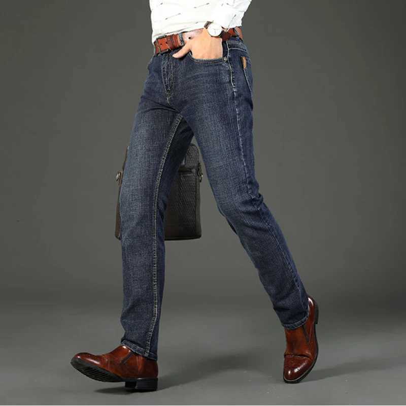 Classic Business Casual Jeans Men 2023 New Fashion Blue Slim Stretch Denim Trousers Male High Quality Luxury Pants Men Clothing X250227