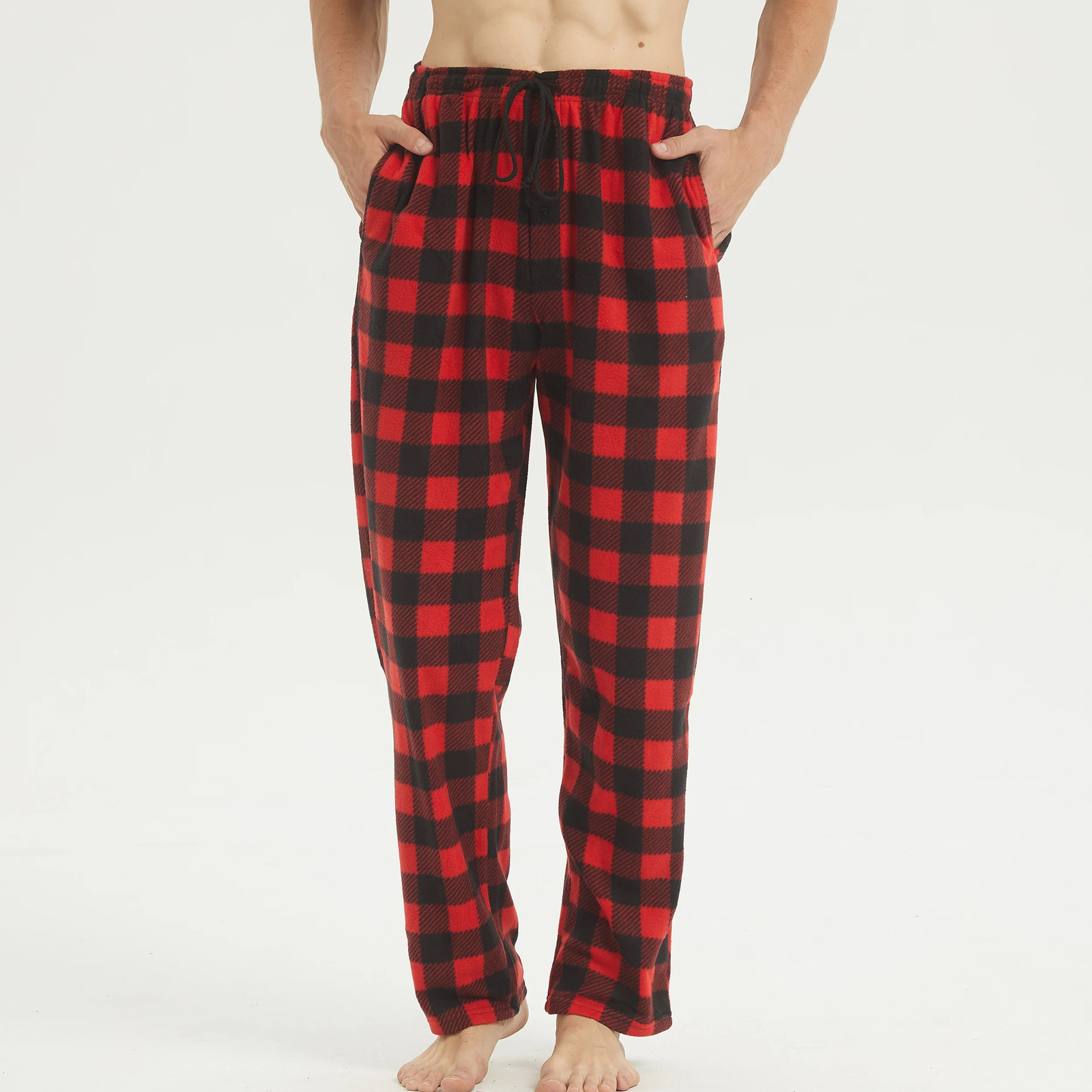 2 Pack Mens Pajama Pants Fleece Pajama Bottoms Pj Plaid Pants with Pockets Soft Warm Lounge Sleep Pants Sleepwear Loungewear 250227