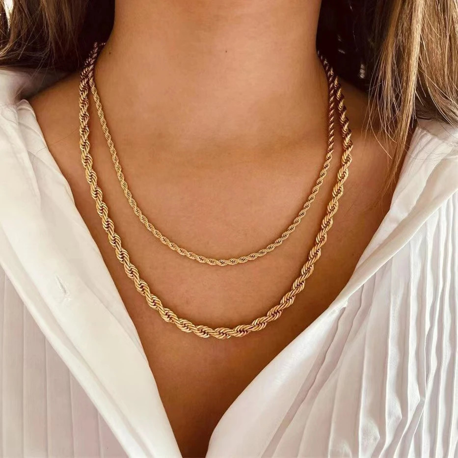2mm-8mm Gold Color Twist Rope Chain Necklaces For Men Women Hiphop Stainless Steel Waterproof Chains Choker Necklace Jewelry 250227