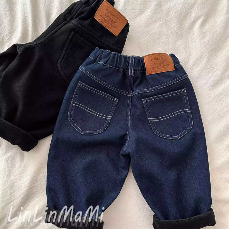 Jeans Childrens Jeans 2025 Autumn/Winter Boys and Girls Plush Jeans Baby One piece Plush Casual Straight Leg Pants TrendyY250227V0ON
