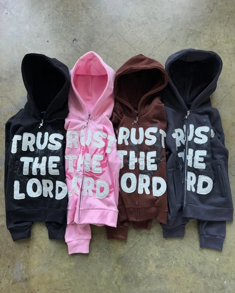 Retro Colorful Harajuku Y2K Clothing Women Street Hiphop Punk Oversized Sweatshirt Goth Cross Trendy Casual Zipper Hoodie Men 250227
