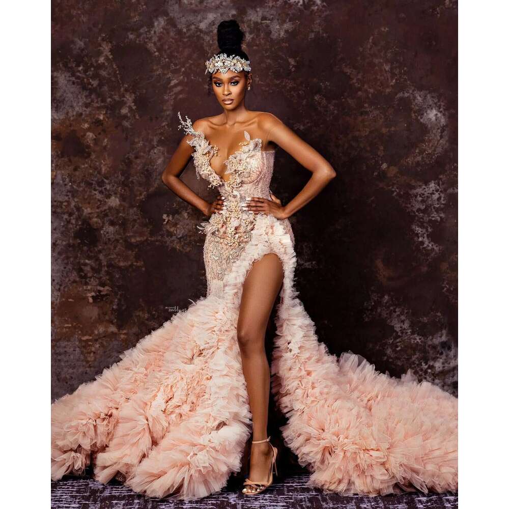 Mermaid Dresses with Lace and Tulle Beads, Side Split in Layers, Bridal Dress, 3D Appliques, Sweetheart, Fashion
