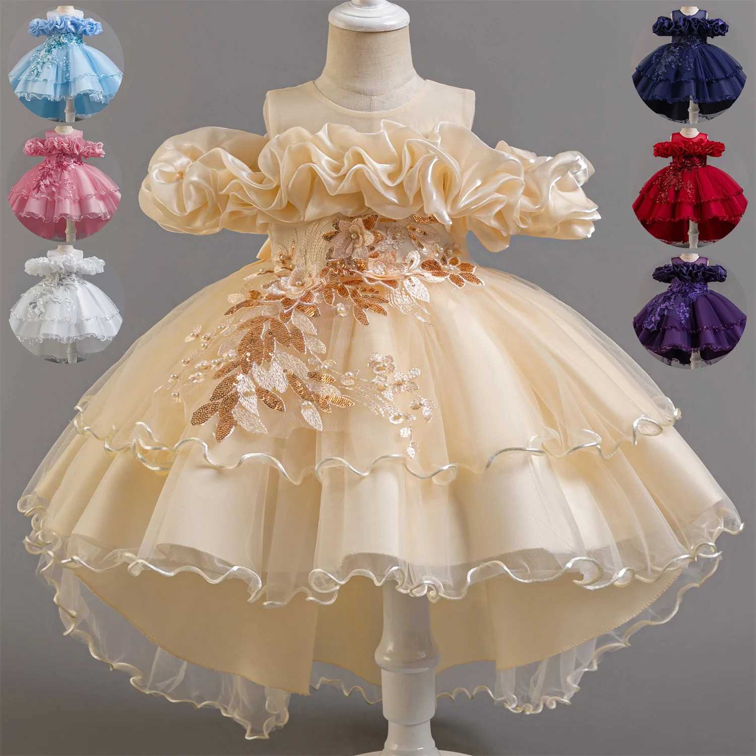 Girl's Dresses 3-10 Years Girls Tailing Dress Summer Sequins Sleeveless Kids Wedding Dresses Birthday Party Performance Costumes For Girl Y250227