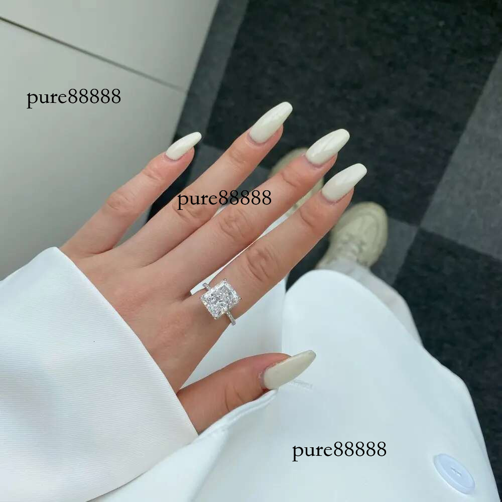 WUIHA Real Sterg Sier Crushed Ice Radiant Cut 8CT White Sapphire Synthetic Moissanite Ring for Women Gift Drop Shipping