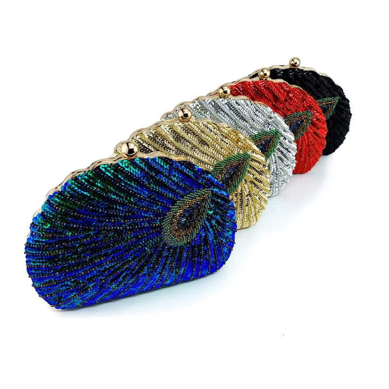 y Peacock Beading Evening Bags Glitter Sequins Wedding Handbags Fashion Women Party Chain Crossbody Shoulder 250226