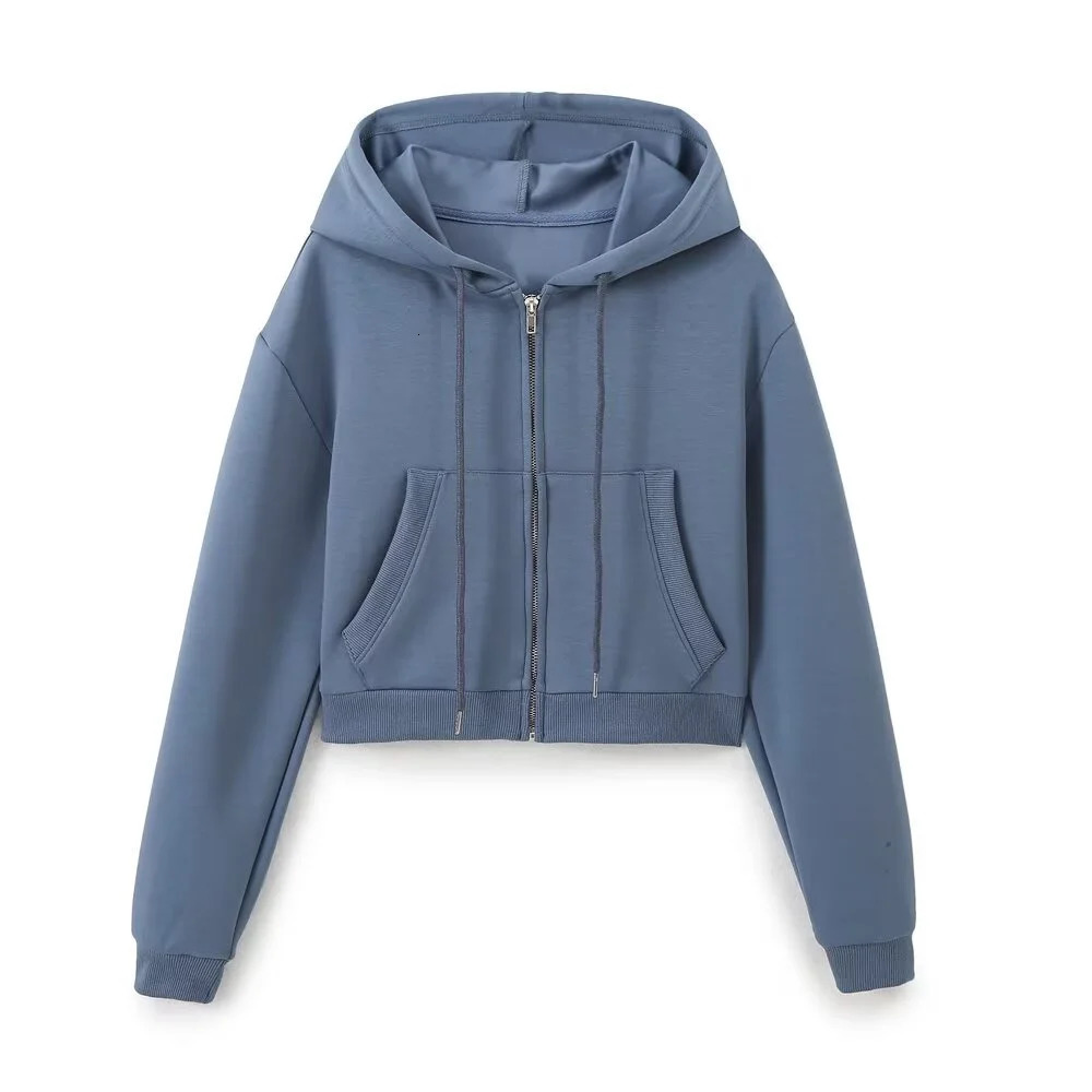 Taop Za Autumn womens fashionable casual zipper decoration hooded long sleeved sweatshirt jacket trumpet pants set 250226