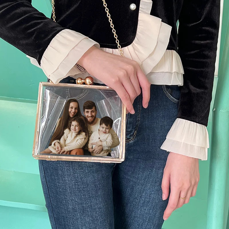 Ship from US Personalized Color Po Acrylic Purse Messenger Trapezoidal Clear Clutch Bag Summer Wedding Party Shoulder Messeng 250227FBB