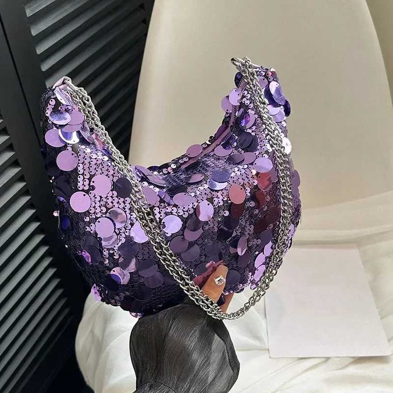 Korean Chain Sequins Crossbody Bag Evening Cluh Bag Dinner Party Wedding Purses Handbag Female Underarm Shoulder Crossbody BagXJ250227