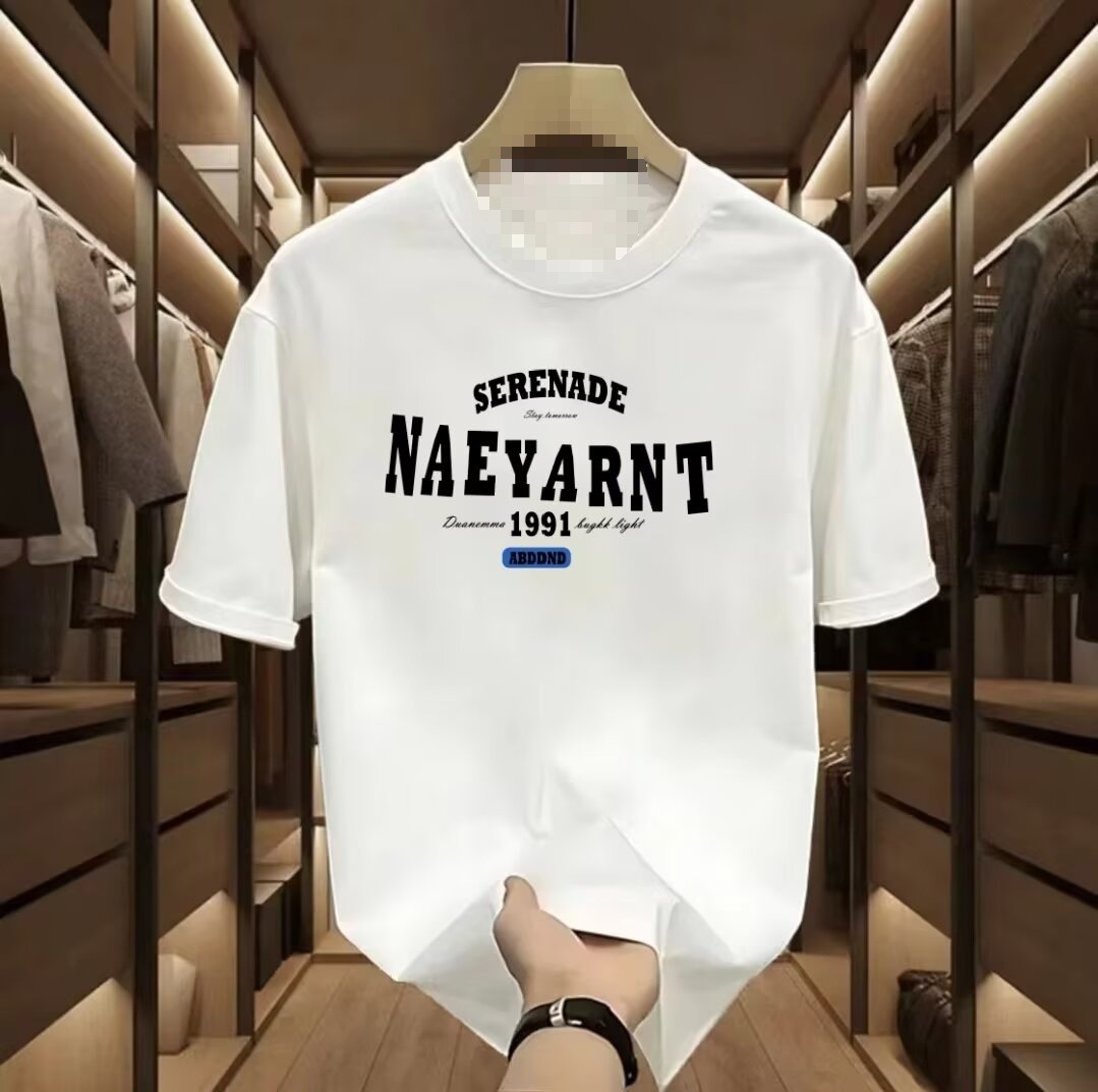 2025 Versatile Fashion New Short Sleeved T-shirt Men's Trendy Brand Hip Hop Style Round Neck Bottom Top Summer