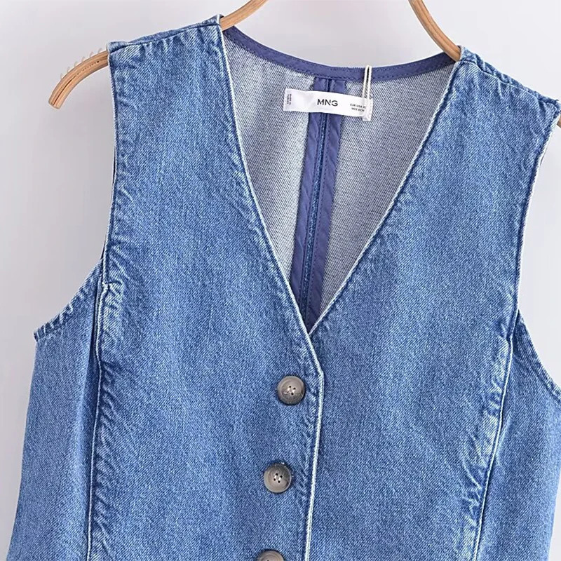 Willshela Women Fashion Denim Blue Single Breasted Sleeveless Jacket Vintage VNeck Vest Female Office Lady Waistcoats 250226