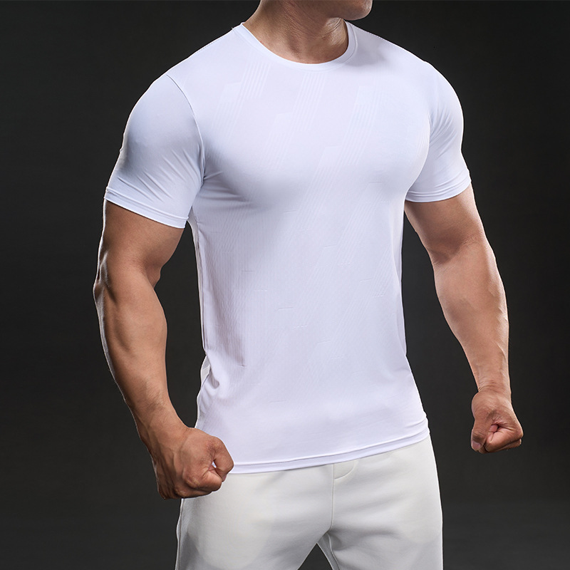 Designer Sexy Trend 2025 Summer Sports Elastic Round Neck Men's Fitness And Leisure Ice Silk Short Sleeved T-shirt