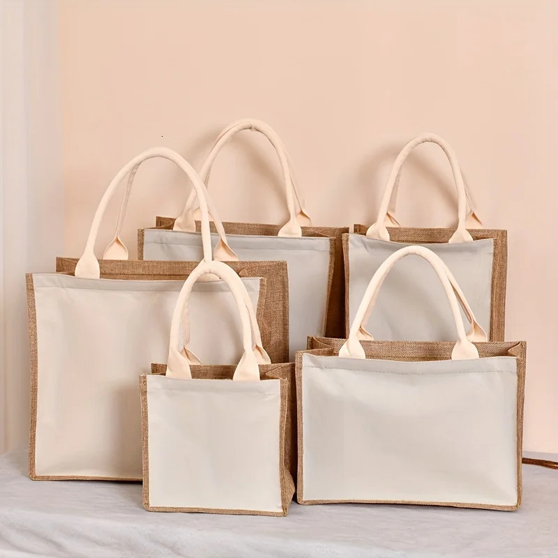 Ship from US Solid color zipper canvas ladies tote bag large capacity handheld faux linen storage portable travel handbag 250227FBB