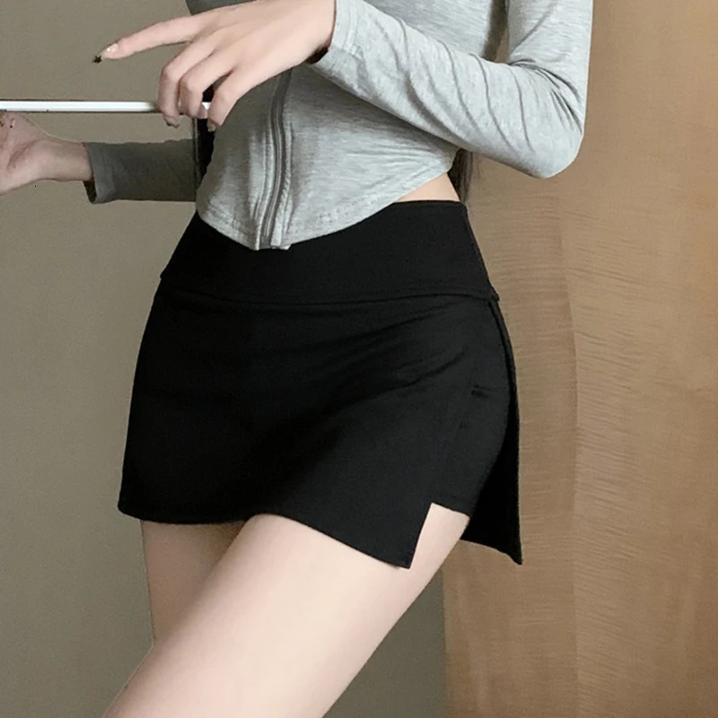 Women Sexy Low-waisted Casual Side Split Sports Yoga Solid Color Fashion Slim Wrap Buttocks Short Skirts 250227
