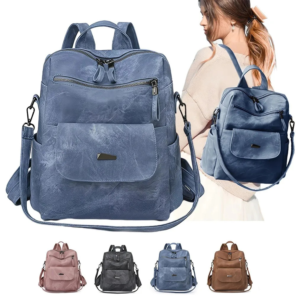 Ship from US PU Leather Purse Backpack for Women Handbag Shoulder Bags Blue 250227FBB