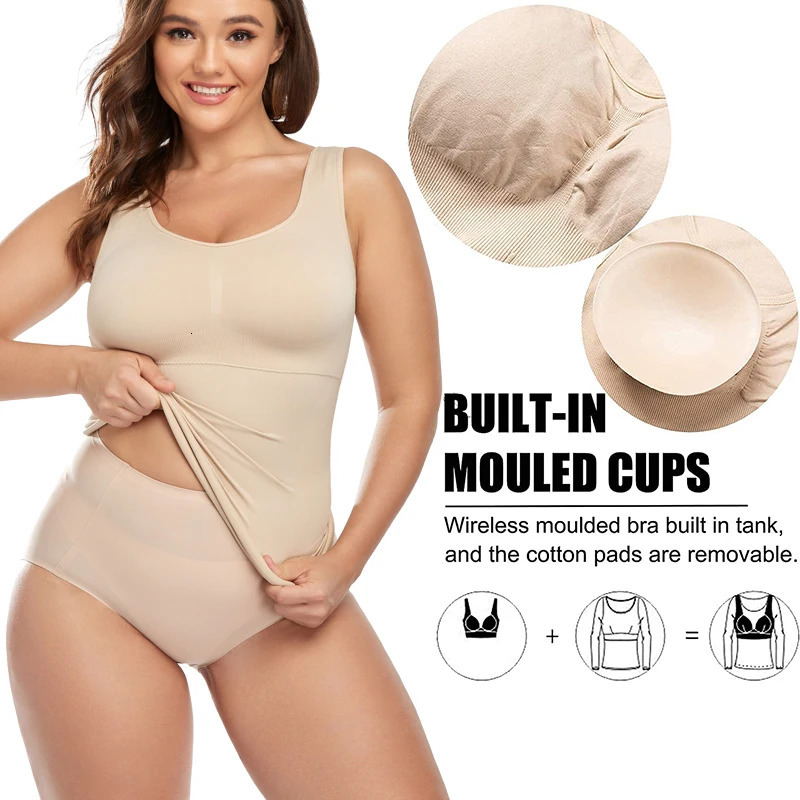 Women Cami Shaper with Built in Bra Tummy Control Camisole Tank Top Underskirts Shapewear Slimming Body Compression Vest 250226