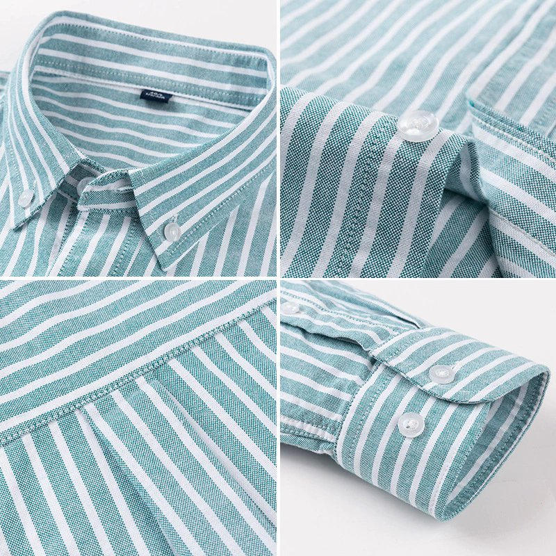 Spring Autumn Shirt Cotton Non-ironing Casual Wrinkle Oxford Shirts Cardigan Striped Men's Casual Shirts Blue PLus Size XXXXL Tops