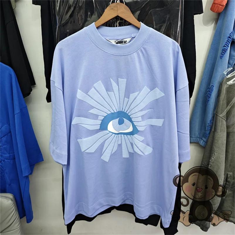 Tshirts New Light Blue Thick Fabric Foam Printed Men and Women Loose Oversized Shirt