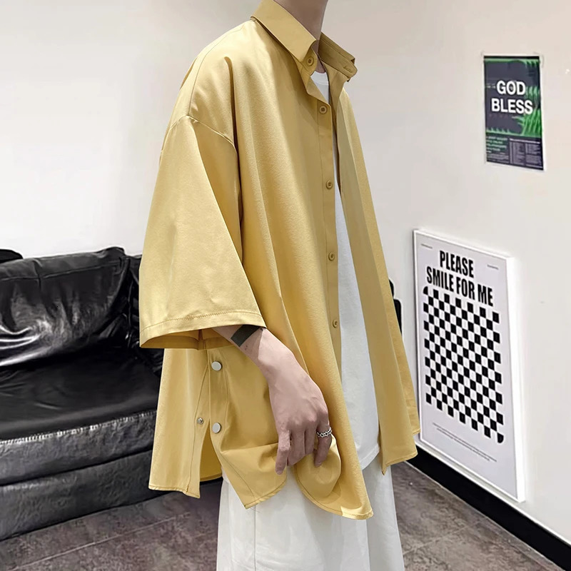 Summer Short Sleeved Shirt Men Oversized Social Mens Black Dress Shirt Korean Loose Casual Ice Silk Shirt Mens White Shirts 250224