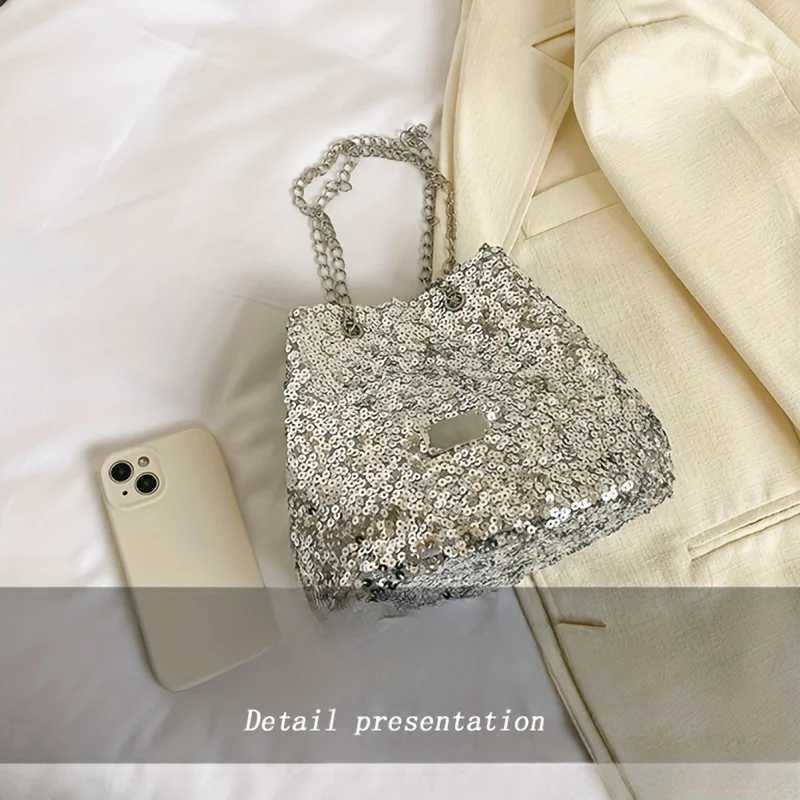 Womens sequin bucket bag Fi chain cross body bag shiny dry wallet shoulder bagXJ250227