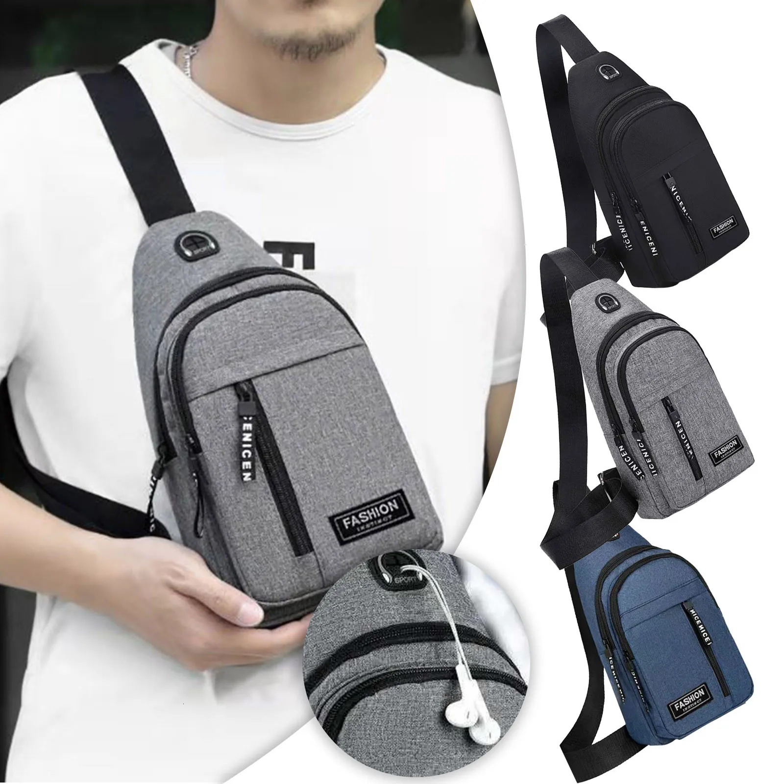 Multipurpose Strap Bag Lightweight Crossbody Backpack for Men Shoulder Sports and Outdoor with Headphone Hole 250326
