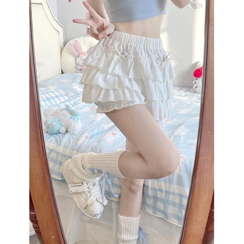 MEXZT Y2K Sweet Ruffles Mini Skirt Women Kawaii Lolita Bow A Line Skirts Harajuku Japanese High Waist Pink White Ball Gown Skirt 250224