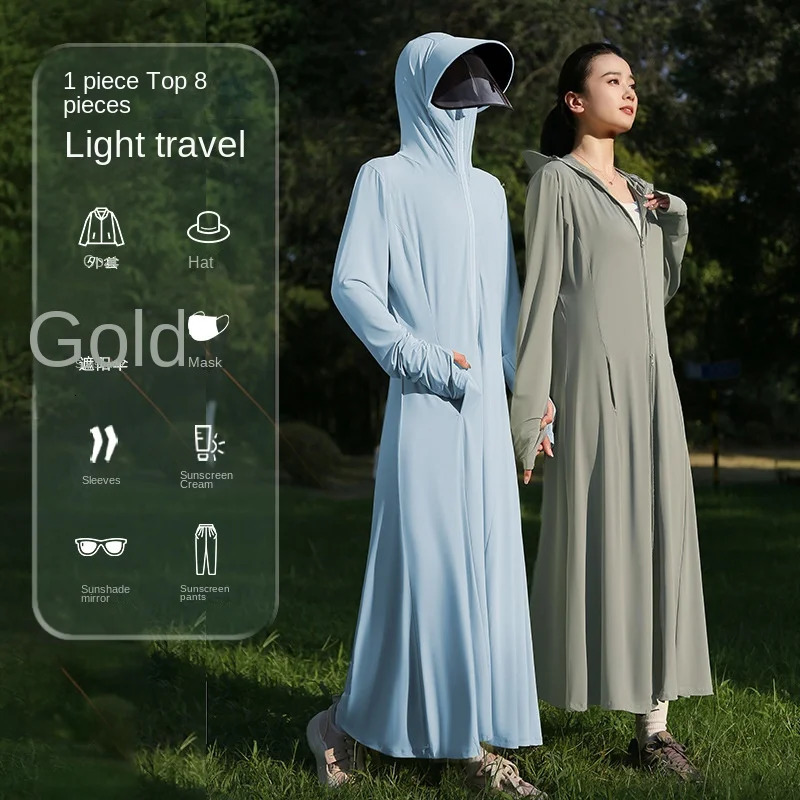 Summer Thin Sunblock Ice Silk Women Breathable UV Protection Hooded Loose Coat Outdoor Sunprotective Clothing Skin 250227