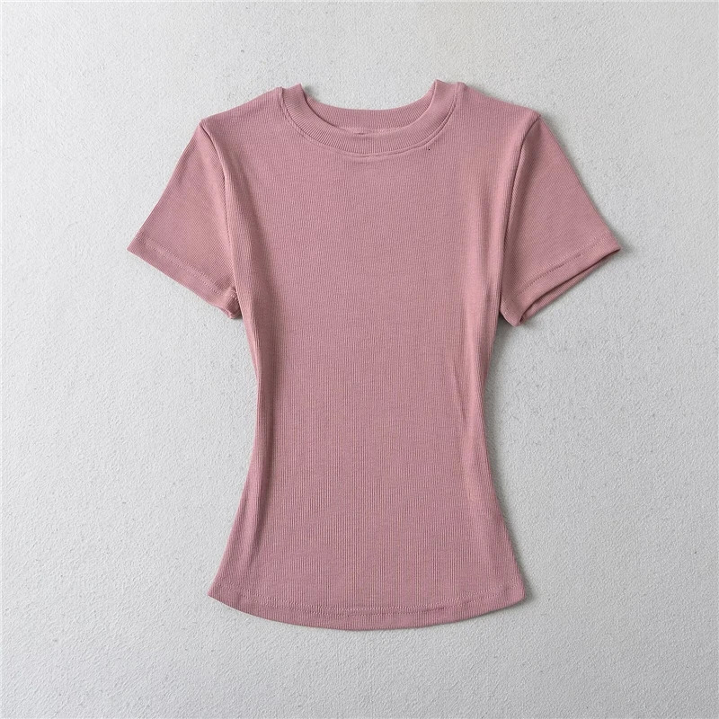 LUNDUNSHIJIA Summer Sexy Women Basic Oneck Short Sleeve Tshirt Ladies Slim Elasticity Cotton Tee Tops 12 Colors 250226