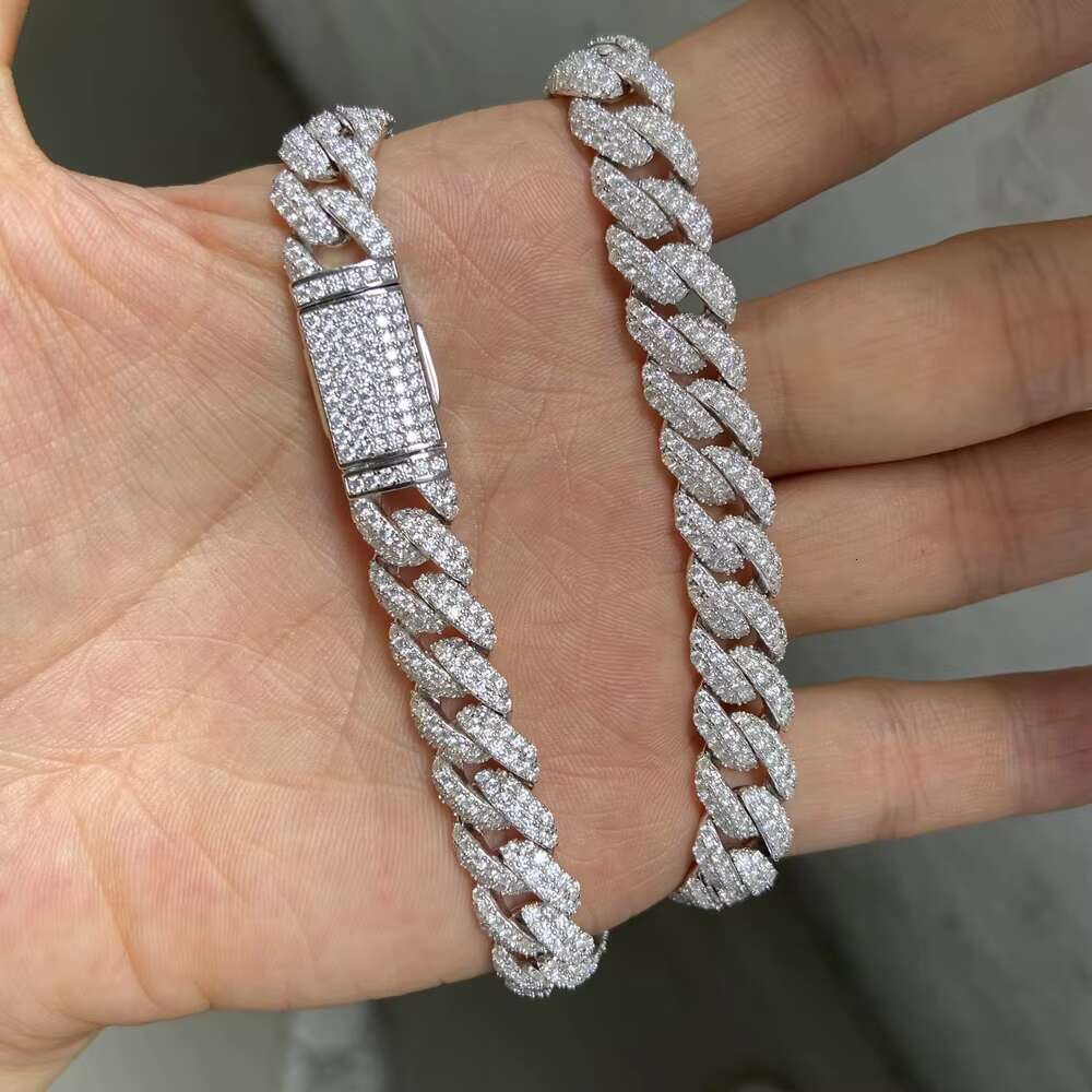 18 Inch 10Mm S Solid Sterg Sier White Gold Out Dia VVS Moissanite Cuban K Miami Chain Necklace Men