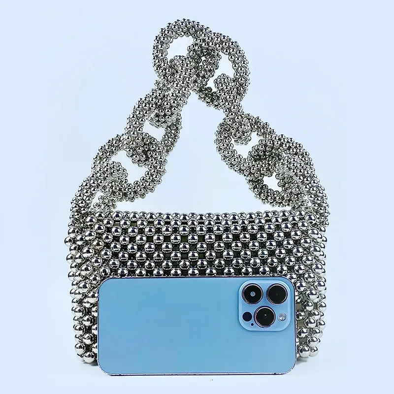 High quality silver acrylic bead night bag with ious n small square womens wedding party shoulder 250226