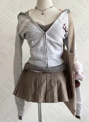 Autumn and Winter Minimum Y2K Letter Patch Slim Suitable Hoodie Harajuku Punk American Retro Sweet Cool Long Sleeve Jacket Street TWear 250226